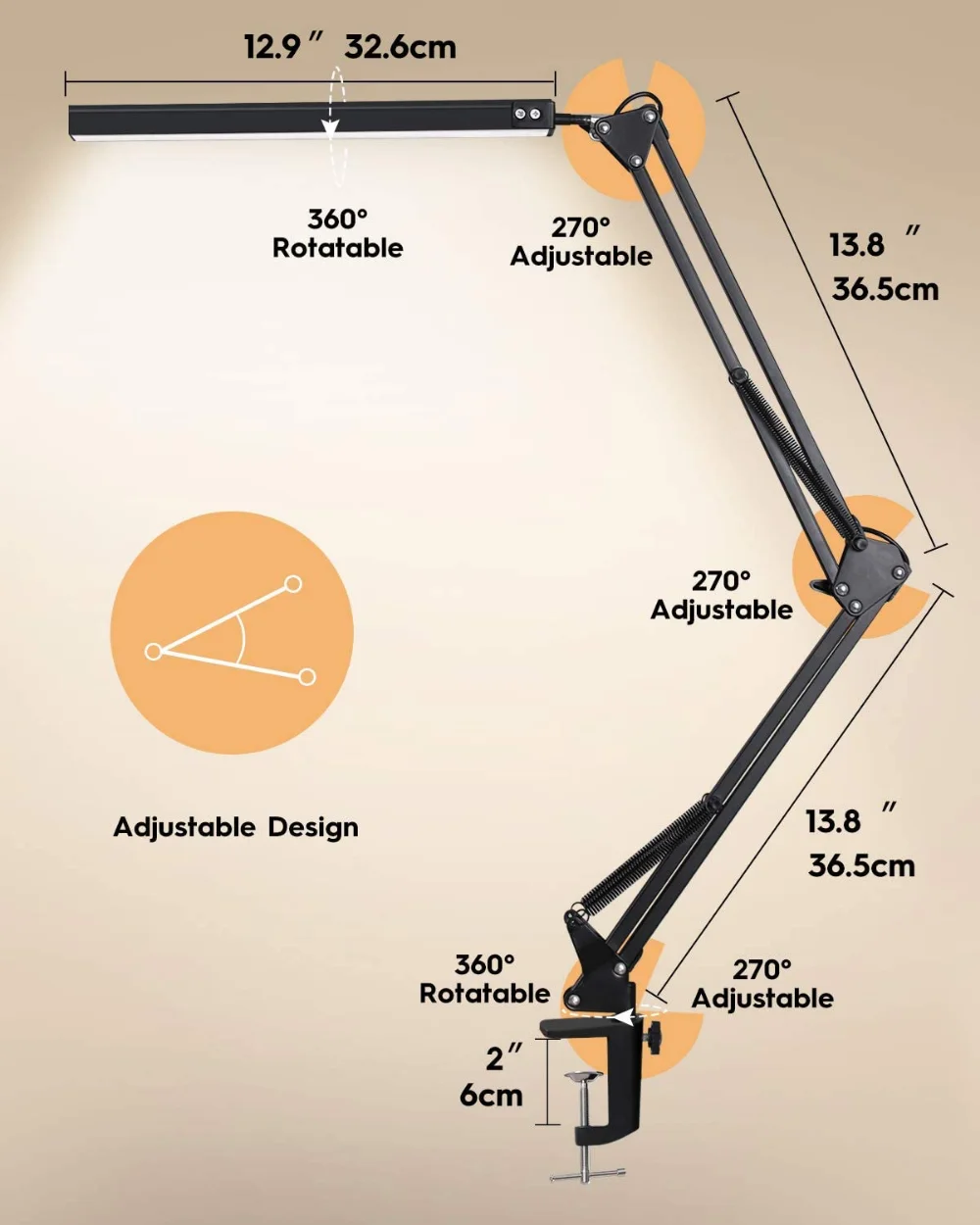 LED Desk Lamp with Clamp 10W Swing Arm Desk Lamp Dimmable Eye-Caring Desk Light with 10 Brightness Level 3 Lighting Modes