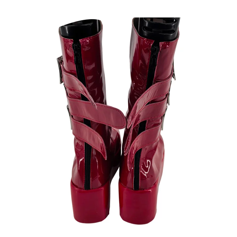 Perona cosplay sapatos botas anime vermelho zíper botas role play botas de couro falso para mulher