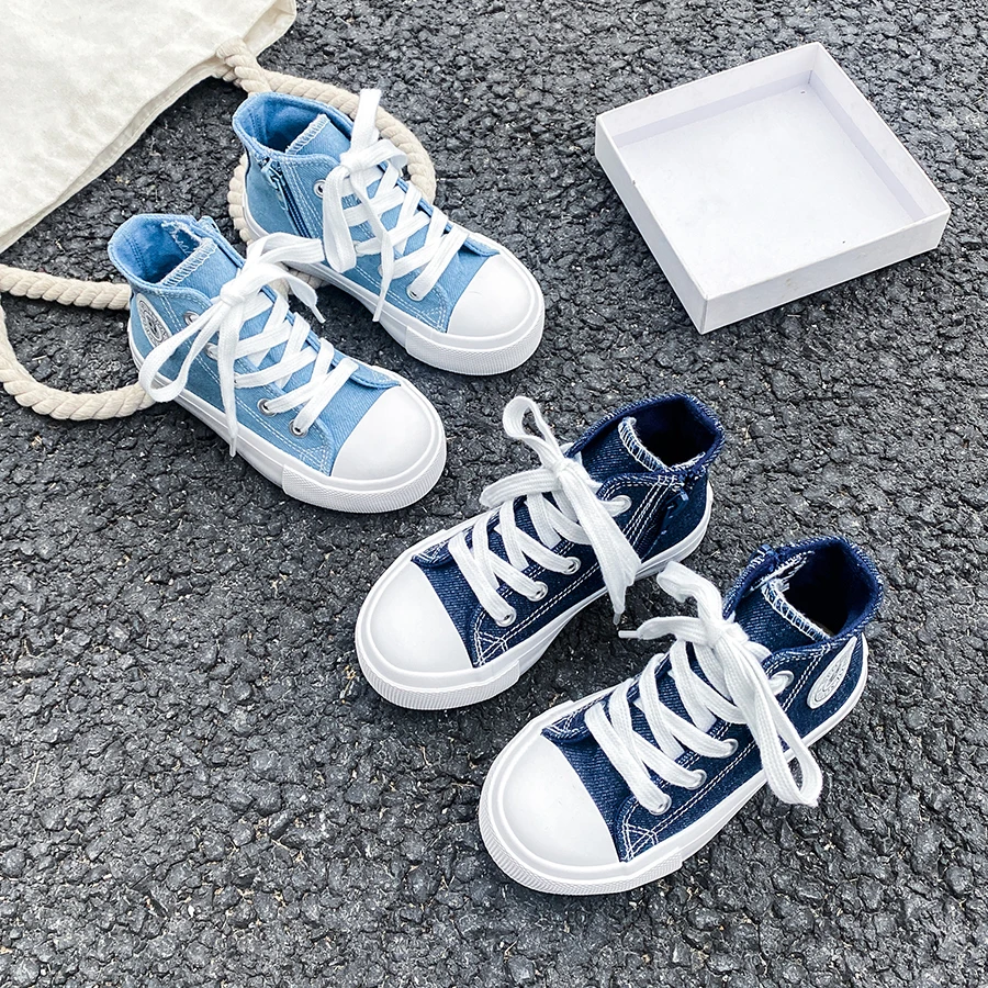 9018 Spring New Children's Canvas Shoes Solid Color Boys and Girls' Cloth Shoes Denim Shoes Children's Board Shoes Trend