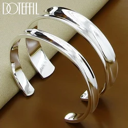 DOTEFFIL 925 Sterling Silver 8mm12mm Smooth Bangle Bracelet Set For Woman Man Wedding Engagement Party Fashion Charm Jewelry