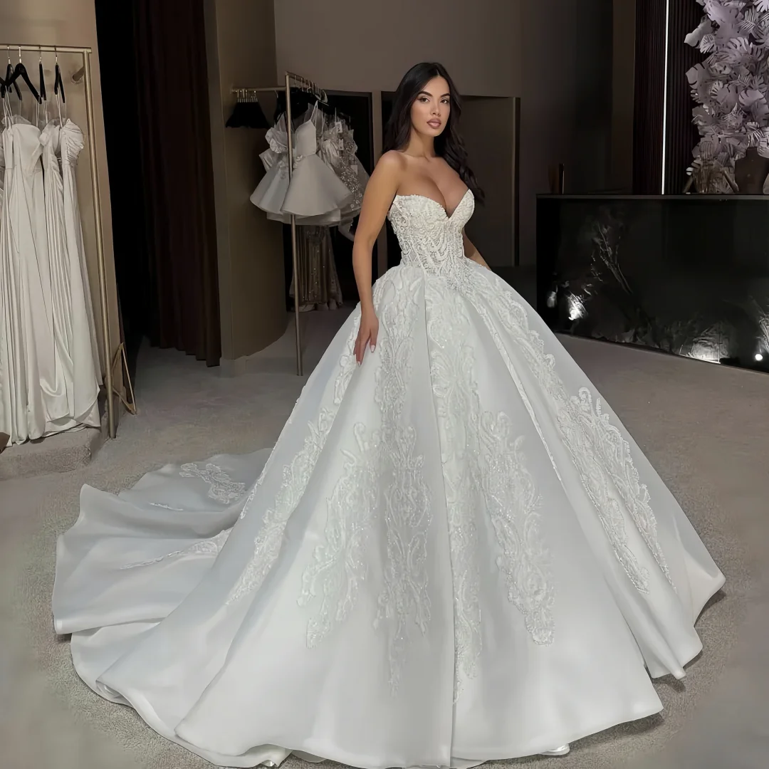 Customized Gorgeous Wedding Dress Beaded V-neck Sleeveless Puffy Skirt Wedding Party Dressnovias Vestidos De Novia