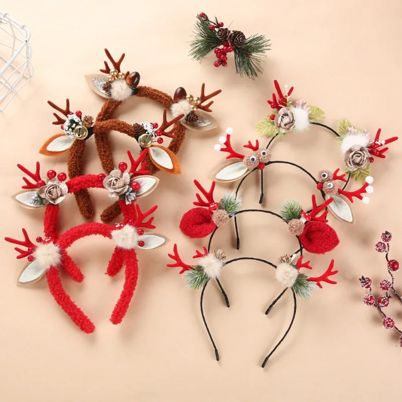 

Christmas Deer Antler Headband with Bells Simple Cute Reindeer Hair Hoop for Kids Festive Holiday Accessory for Women Girls