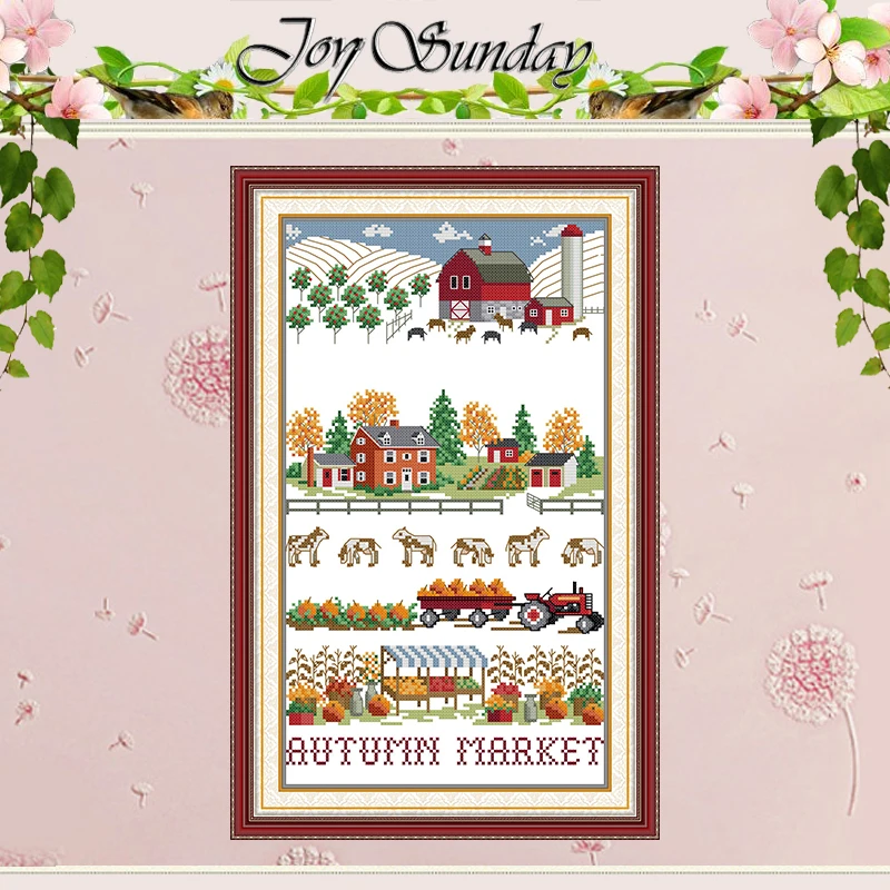 

Fall on the Farm Patterns Counted Cross Stitch Set DIY 11CT 14CT 16CT Stamped DMC Cross-stitch Kit Embroidery Needlework Crafts