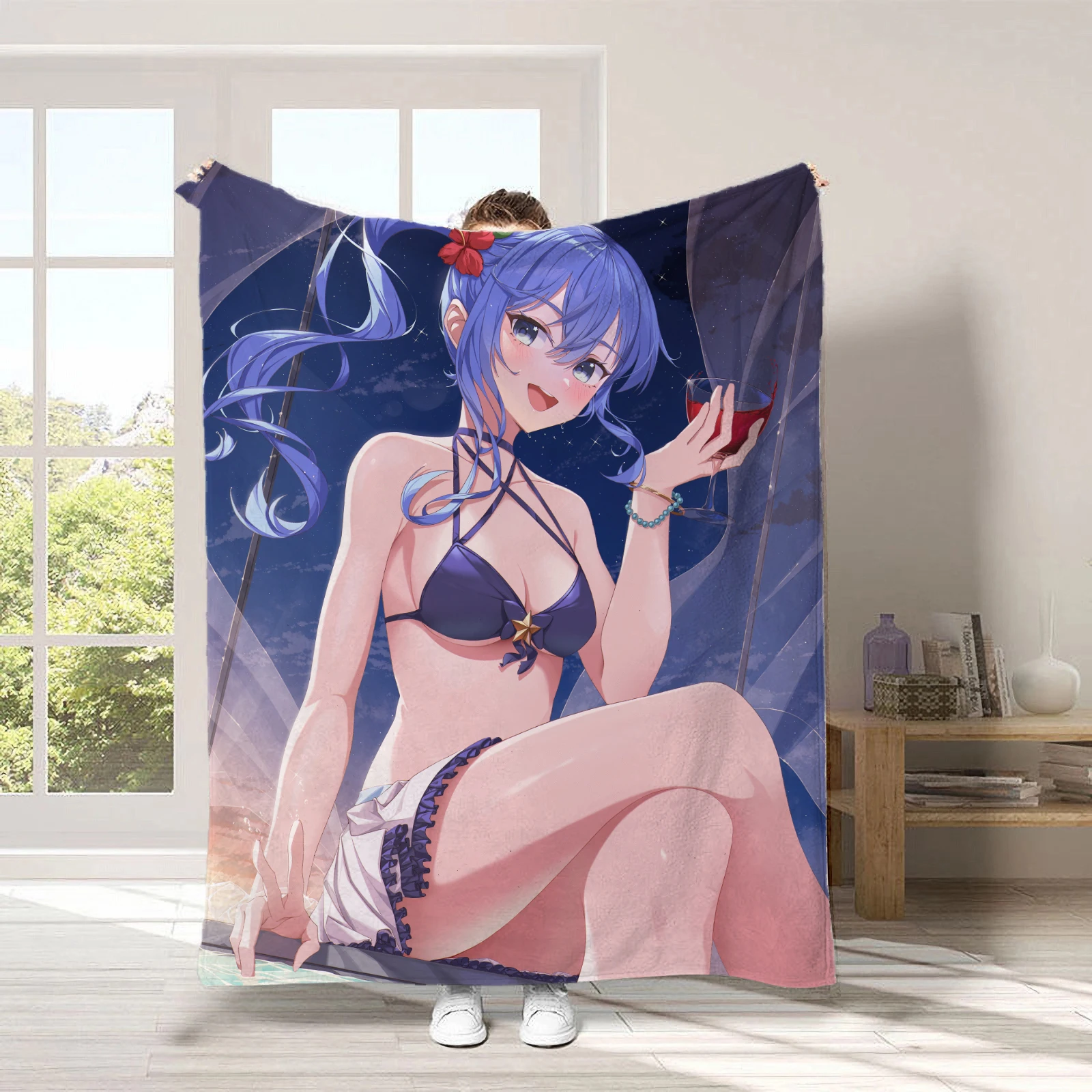 Hololive Hoshimachi Suisei Blanket 150x200cm Custom Anime Flannel Throw Cartoon Digital Printed Sofa Cover Warm Gift for Fans