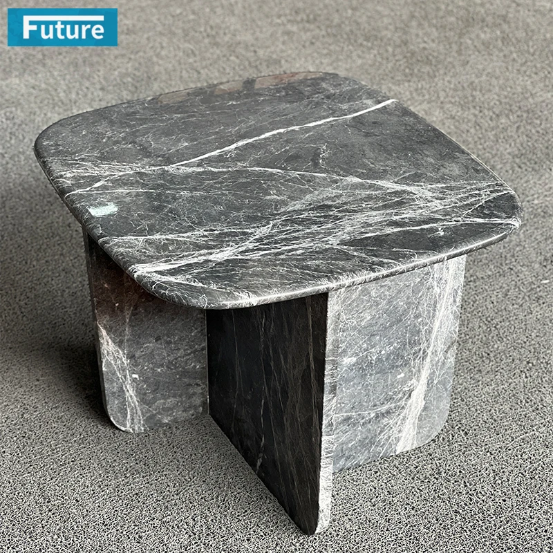 100% Natural Stone Luxury Square Top Grey Marble Side Table for Living Room Bedroom Calacatta Viola Marble Plinth Coffee Table