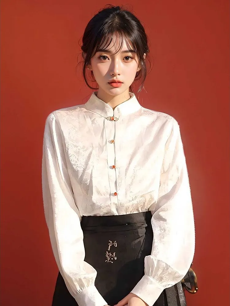 

New Chinese Sle White irt Women Early Autumn plus Size Slimming Top Matching with Tailed Skirt Straight Tube Bubble...