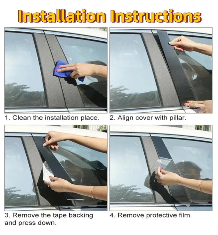 Complete 6PCS B C Pillar Sticker Window Trim Covers Center Film For Dodge Ram 1500 3500 1994-2025 Car Accessories 3