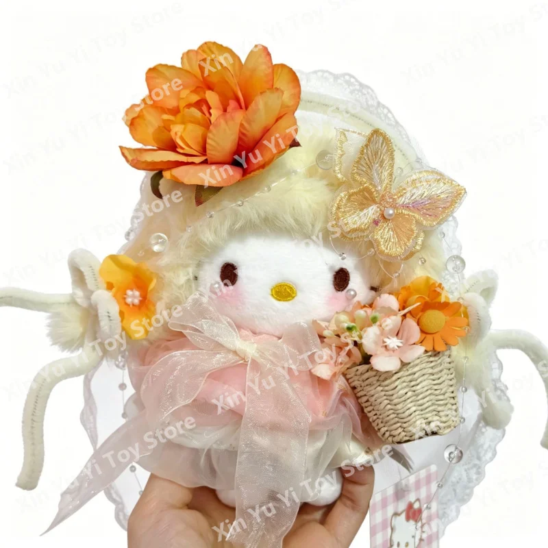 

Sanrio Hello Kitty Kawaii Plush Toy Keychain Pendantwith Lace Veil &Flower Basket Soft Stuffed Toy Backpack Decor Birthday Gift
