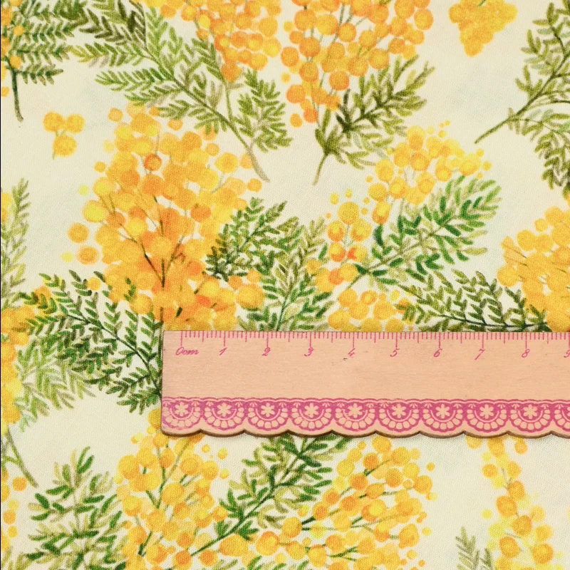 100% Cotton Fabric with Yellow Colored Flower Print, Handmade DIY Garment Dress, Sewing Tissue, CR-1391