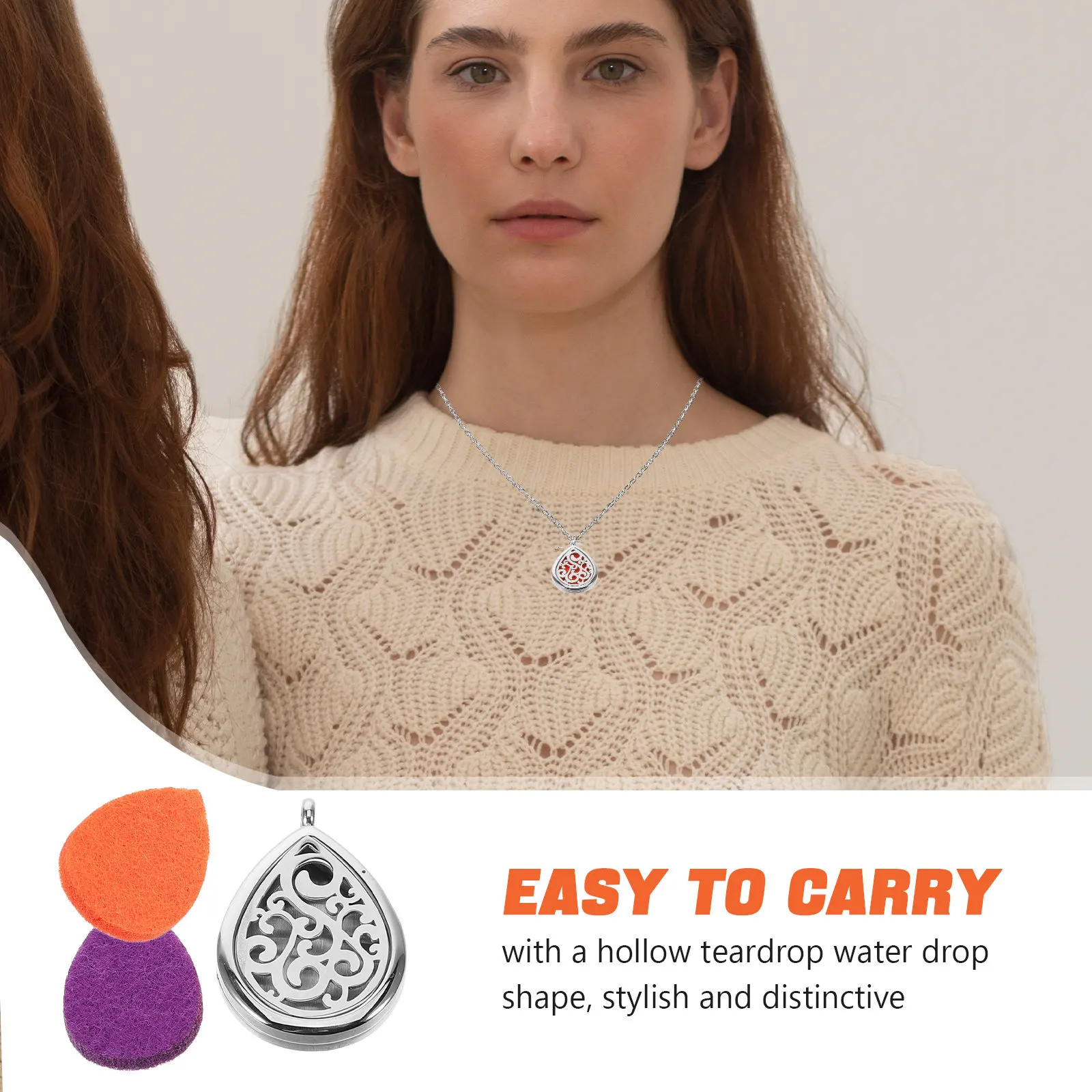 1Set Hollow Teardrop Perfume Necklace Stainless Steel Essential Oil Diffuser Pendant Aromatherapy Jewelry Women Scent Diffuser