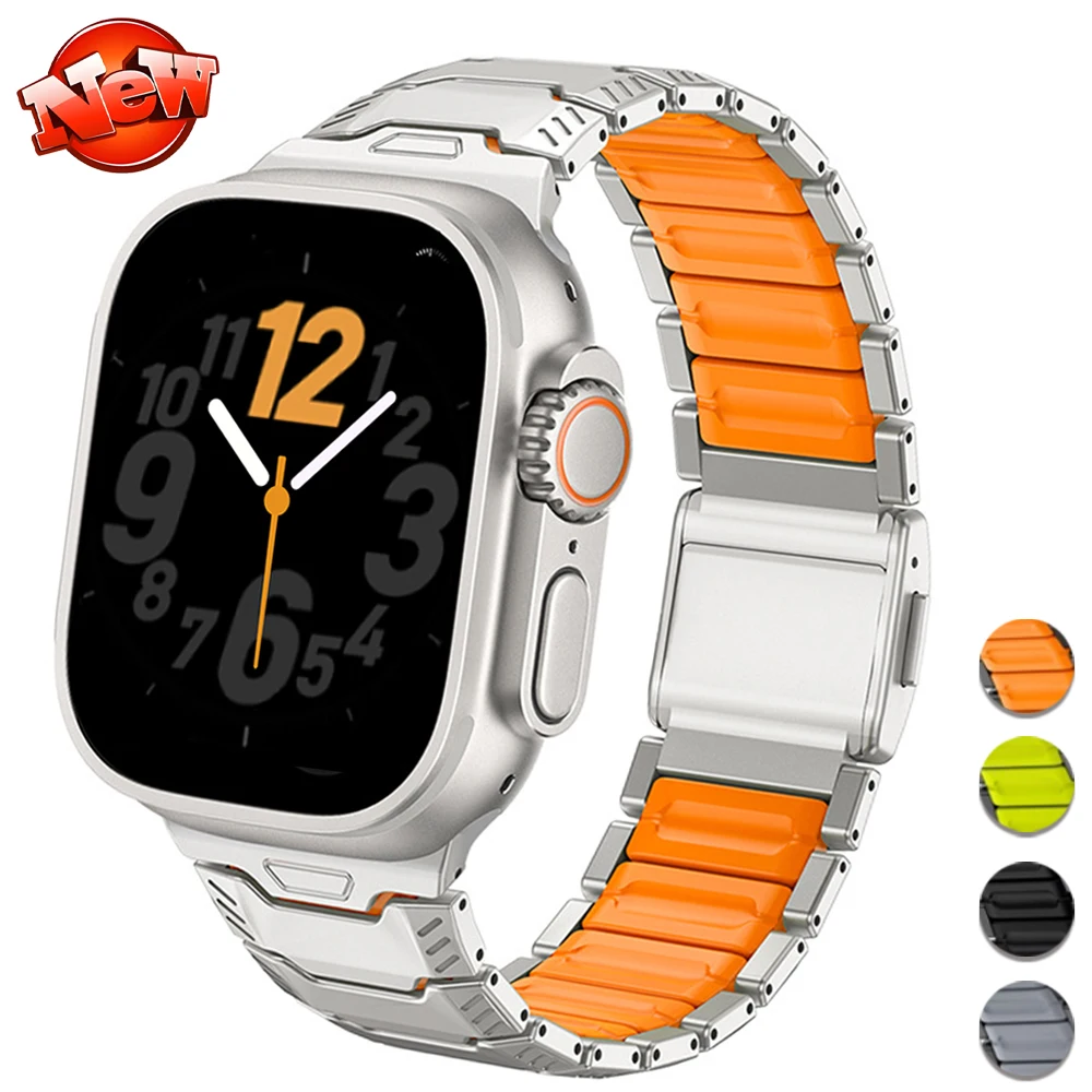 Magnetic Titanium Rubber Band for Apple Watch Ultra3 49 Series 11 10 46mm Metal Strap for iwatch 9 8 7 45mm 6 SE 5 44mm Belt