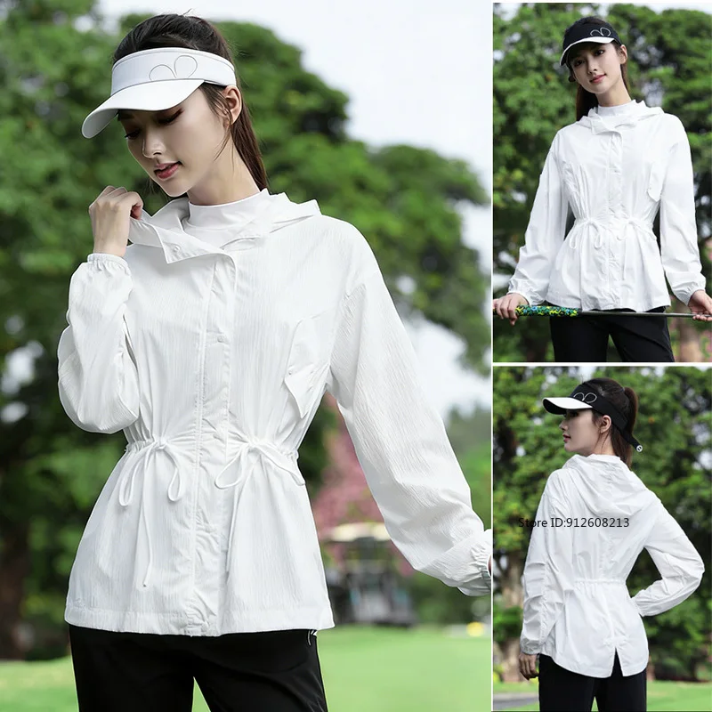 

Женская куртка для гольфа PGM с капюшоном, весенне-летняя легкая дышащая спортивная куртка, тонкая солнцезащитная куртка для гольфа, спортивная одежда