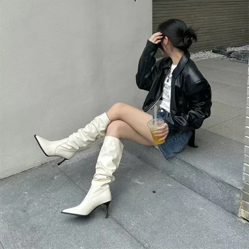 Sexy Winter Women High Boots Fashion Pointed Toe Stiletto Heel Long Boots Ladies Elegant Knee High Boots Shoes