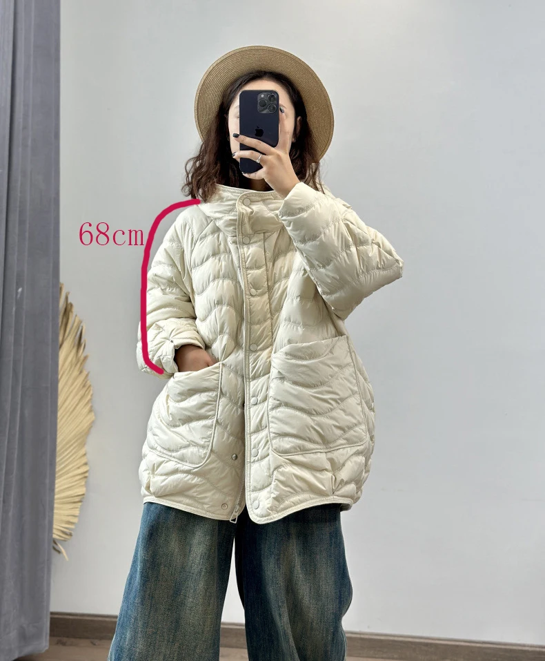 Schinteon Women 90% White Duck Down Jacket Casual Loose Over Size Autumn Winter Light Outwear with Hood Top Quality Coat 2026