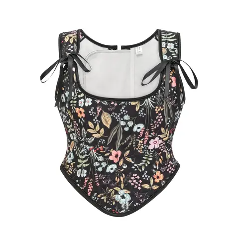 Black Floral Printed Vintage Overbust Corset Top Sexy Lingеrie Women Steampunk Bustiers & Corsets Gothic Clothing Victorian Vest