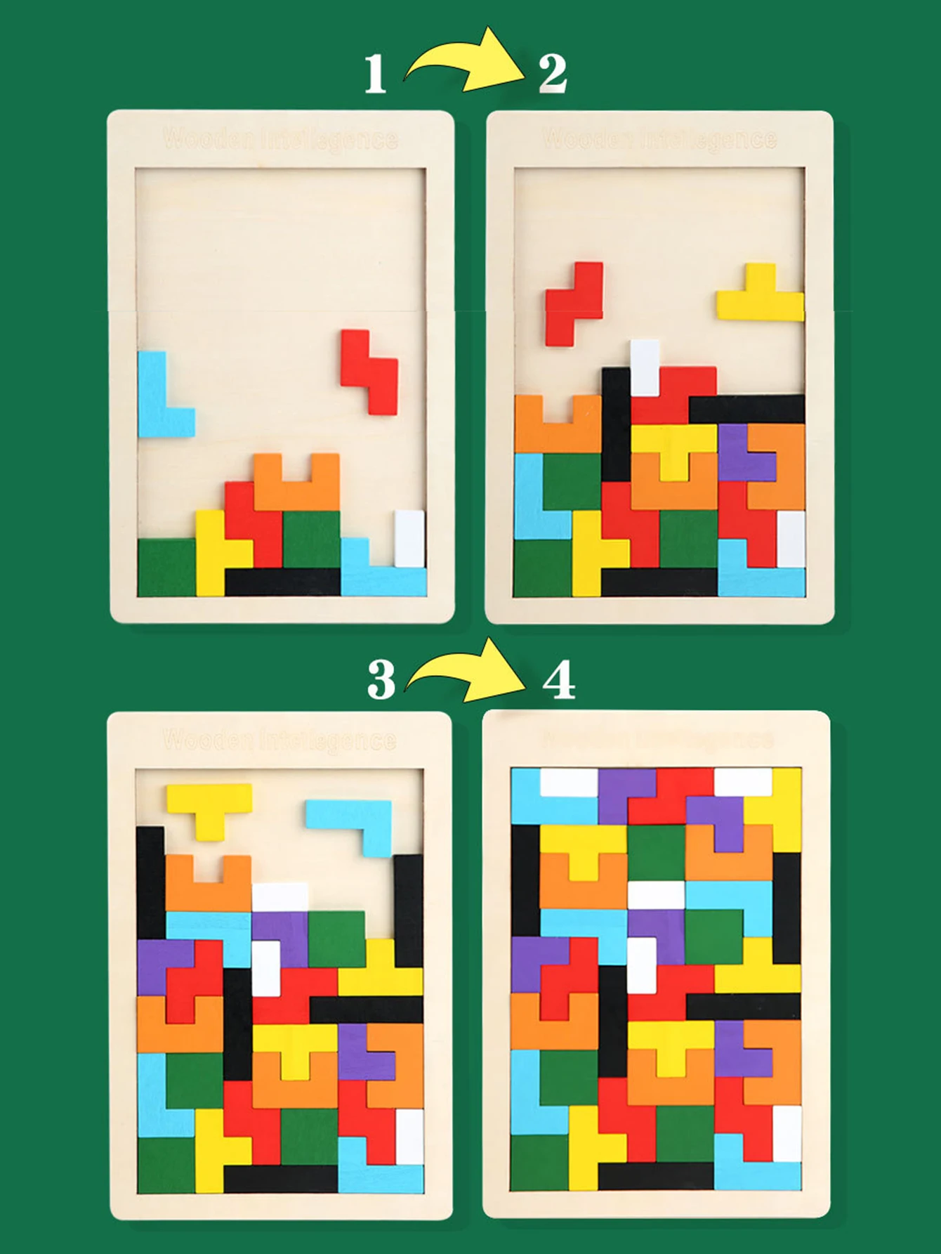 1 Zestaw Drewnianych Klocków Puzzle Łamigłówki Tangram Układanka Rozwijająca Inteligencję Kolorowe Klocki 3D Rosyjskie Klocki Edukacyjne Montessori