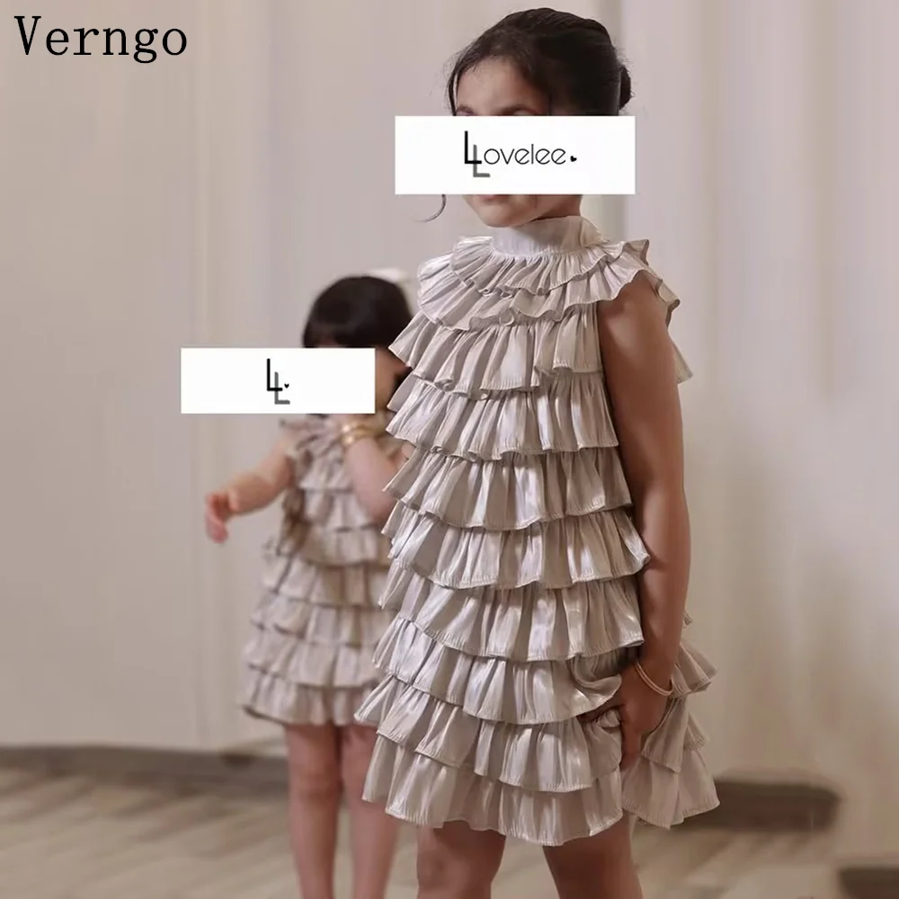 

Verngo Champagne Tiered Ruffle Kids Dress Sleeveless A-Line Chiffon Flower Girl Dress for Wedding Birthday Party Customized