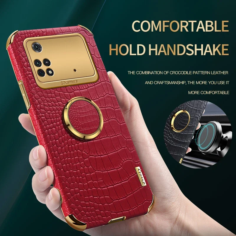 

Чехол-подставка с магнитным держателем для телефона Poco M7 M5s M3 M4 Pro 4G M6 Plus 5G Силиконовые мягкие чехлы из искусственной кожи с текстурой крокодила