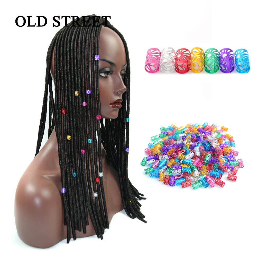 50Pcs Mixed Silver Golden Plated Hair Rings with Dreadlock Hole Adjustable Micro Beads Tube Hair Styling Accessories