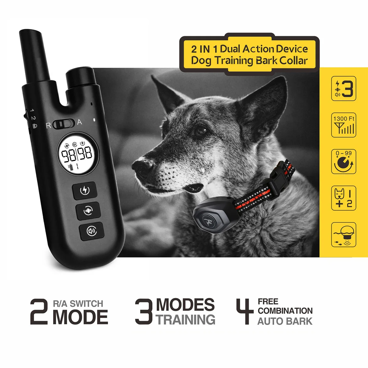 

Dog Training Collar with Remote, Rechargeable Dog Anti Barking Training Collar, IPX7 Waterproof E-Collar for Dogs 10-120lbs