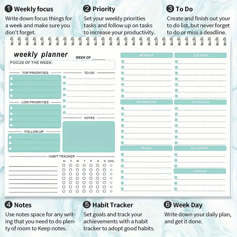 1pc Weekly Goals Schedule Planner To Do List Notebook Calendars Organize