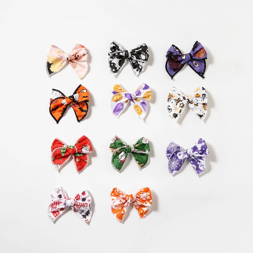 Christmas Baby Girls Hair Clips Printing Bows Hairpins for Children Halloween Barrette Kids Hair Accessories Photo Prop Funny