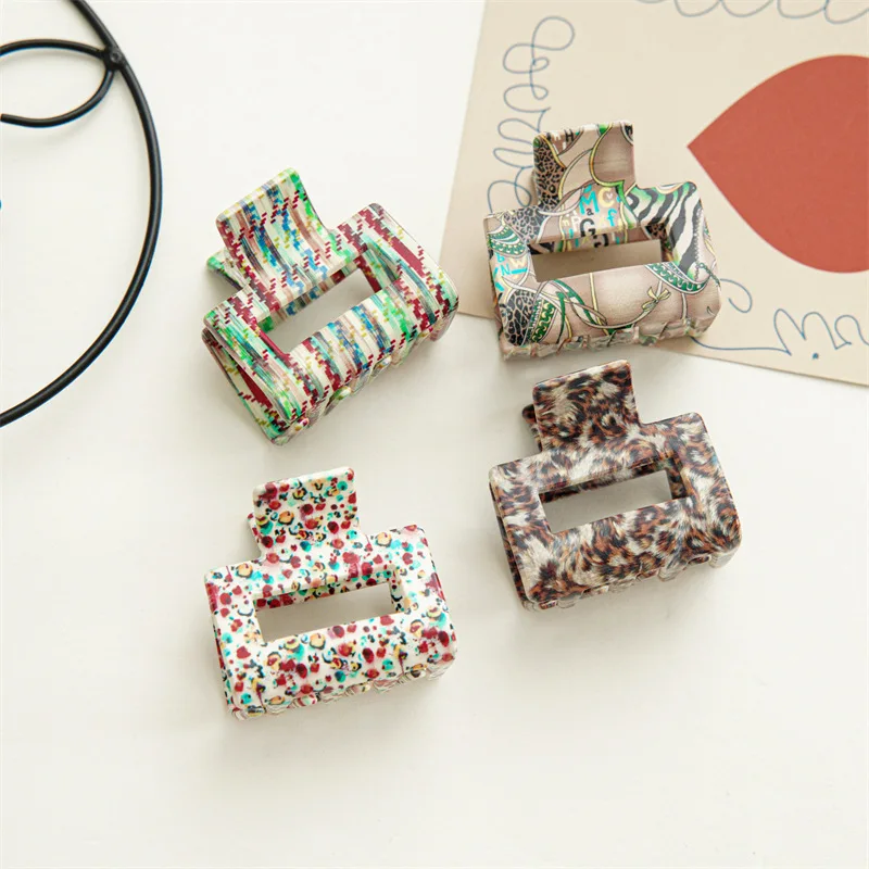 

Spring Square High Quality Coloured Drawing Acetate Hair Claw Clips Simple Barrettes Women Girls Sweet Hair Accessories