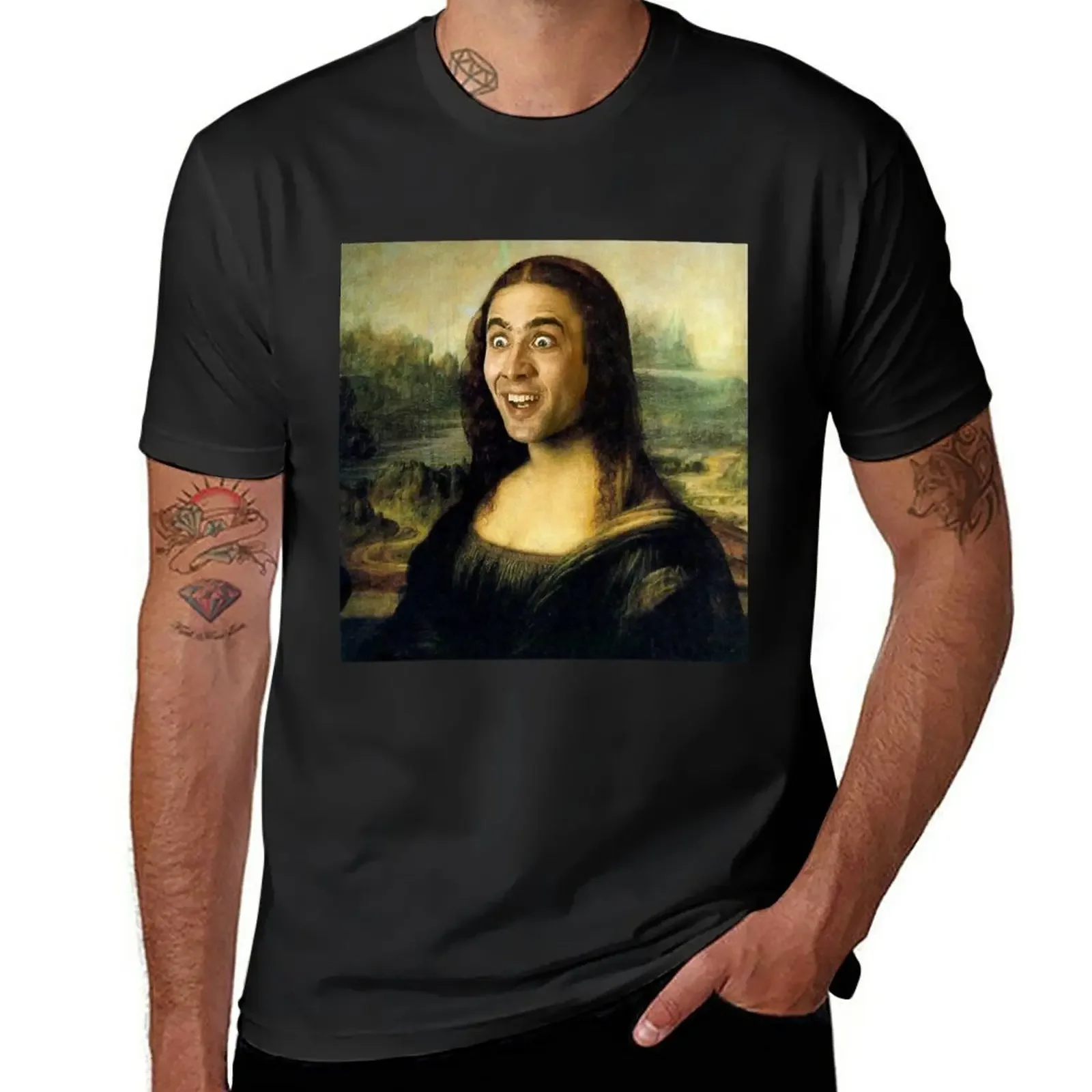 Nicolas Cage Stage Name Actor Filmmaker Coppola Received Many Awards Mona Lisa Gift For T-Shirt graphics tee shirts for men