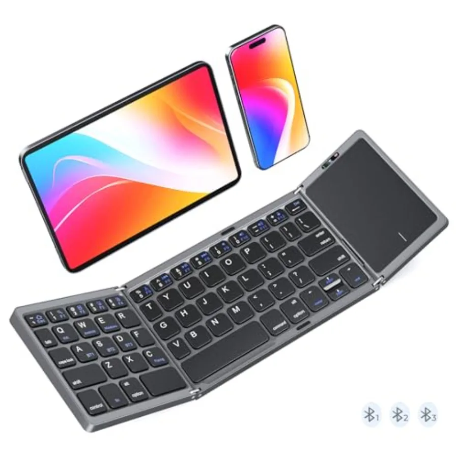 

Foldable Bluetooth Wireless Portable Keyboard with Touchpad for iOS Android Windows Laptop PC Tablet Rechargeable Ultra Slim Po