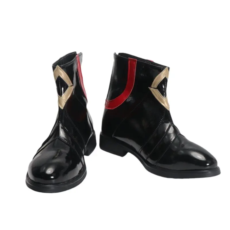 Anime Honkai: Star Rail Aventurine Cosplay Shoes Black Short PU Leather Boots For Halloween Carnival
