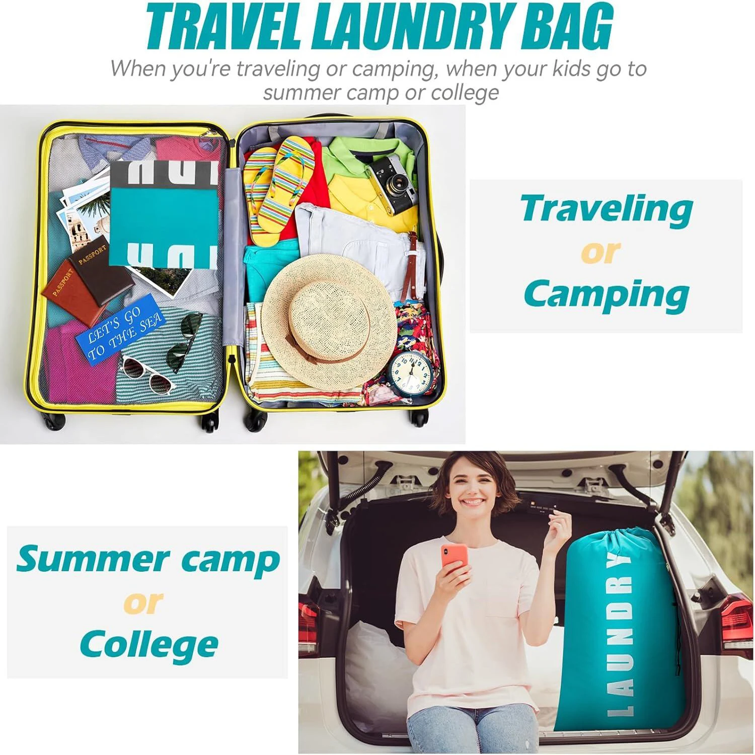 Laundry Bag,2 Pack Travel Laundry Bags for Dirty Clothes,Large Laundry Bags for Traveling,Dirty Clothes Travel Bag, 24\