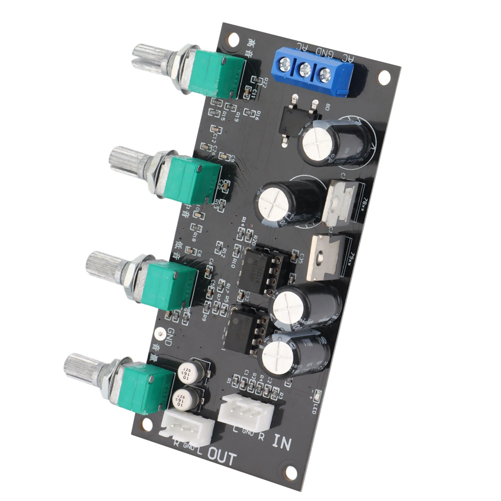 ABKM NE5532 Amplifier Tone Preamp Board Treble Bass Midrange Volume Tone Control Adjustment Pre-Amplifier, Fixed Version