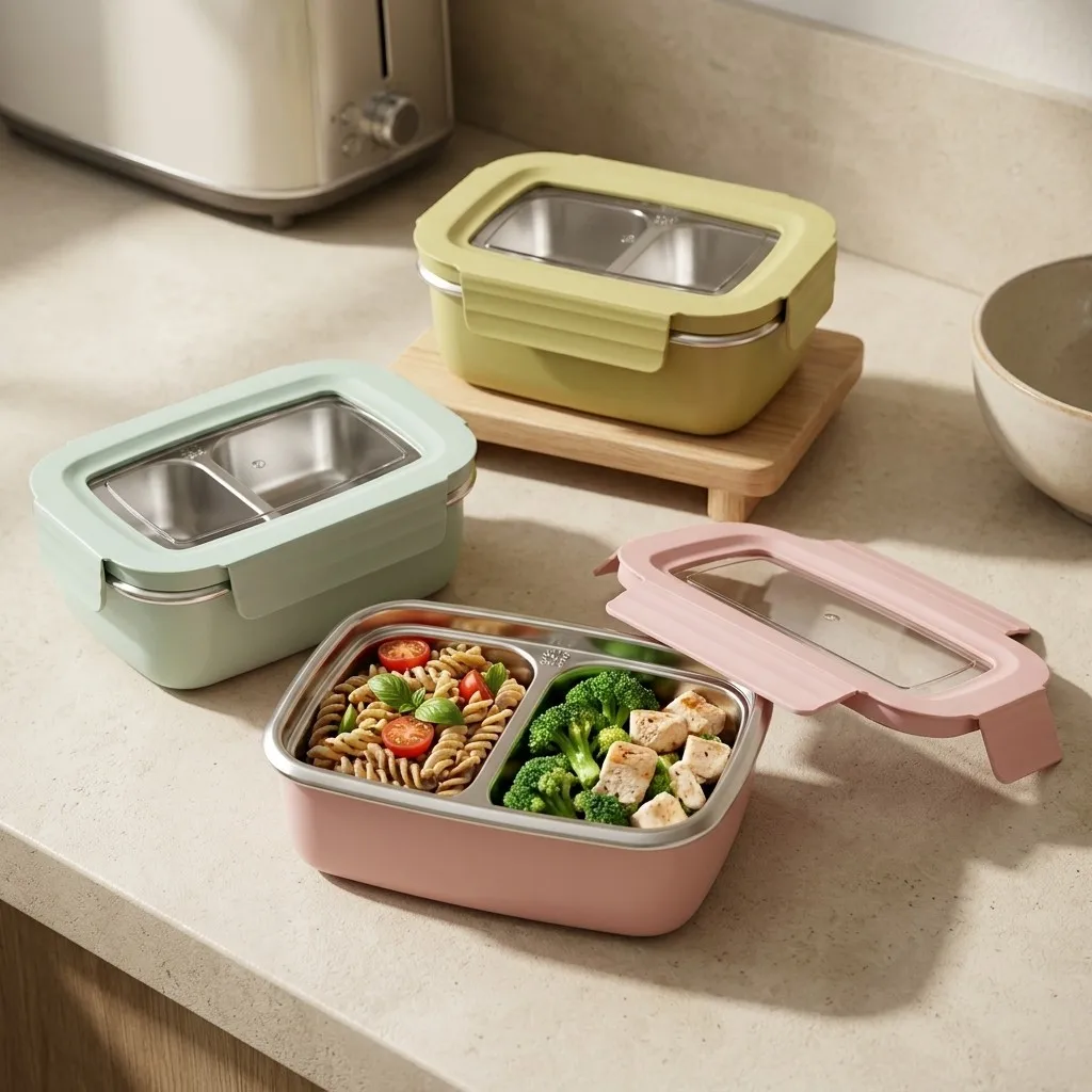 304 Stainless Steel Bento Lunch Box For Kids Students Portable Sealed Fruit Salad Food Container With Compartment Microwave Safe