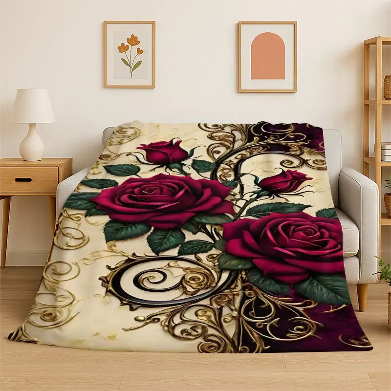 Romance Flowers Rose Daisy Flannel Blanket Soft Throw Blanket for Bedroom Living Room Bed Travel Camping Picnic Nap Cover Gift