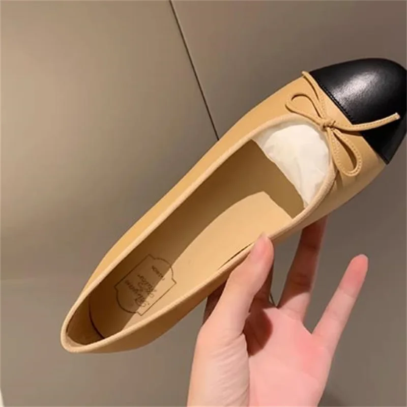 Butterfly-knot Shoes for Ladies Round Toes Mixed Colors Womens Sewing Lines Female Ballet Zapatos Mujer Bow-tied Chassure Femme