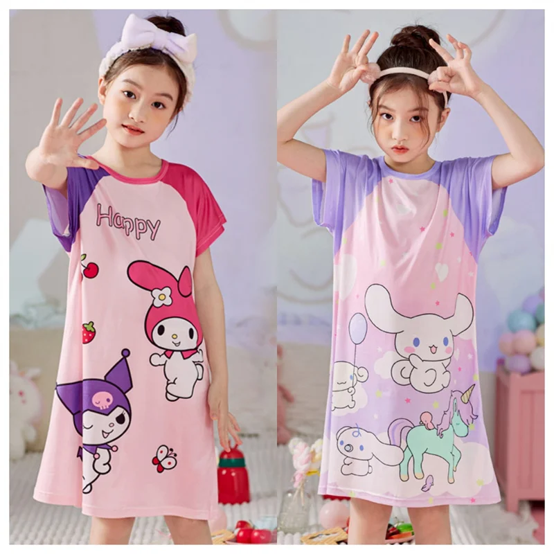 

Sanrio Anime Hello Kitty Children Pajamas Dress Girls Kawaii Kuromi My Melody Nightdress Cute Cinnamoroll Pajama Christmas Gifts