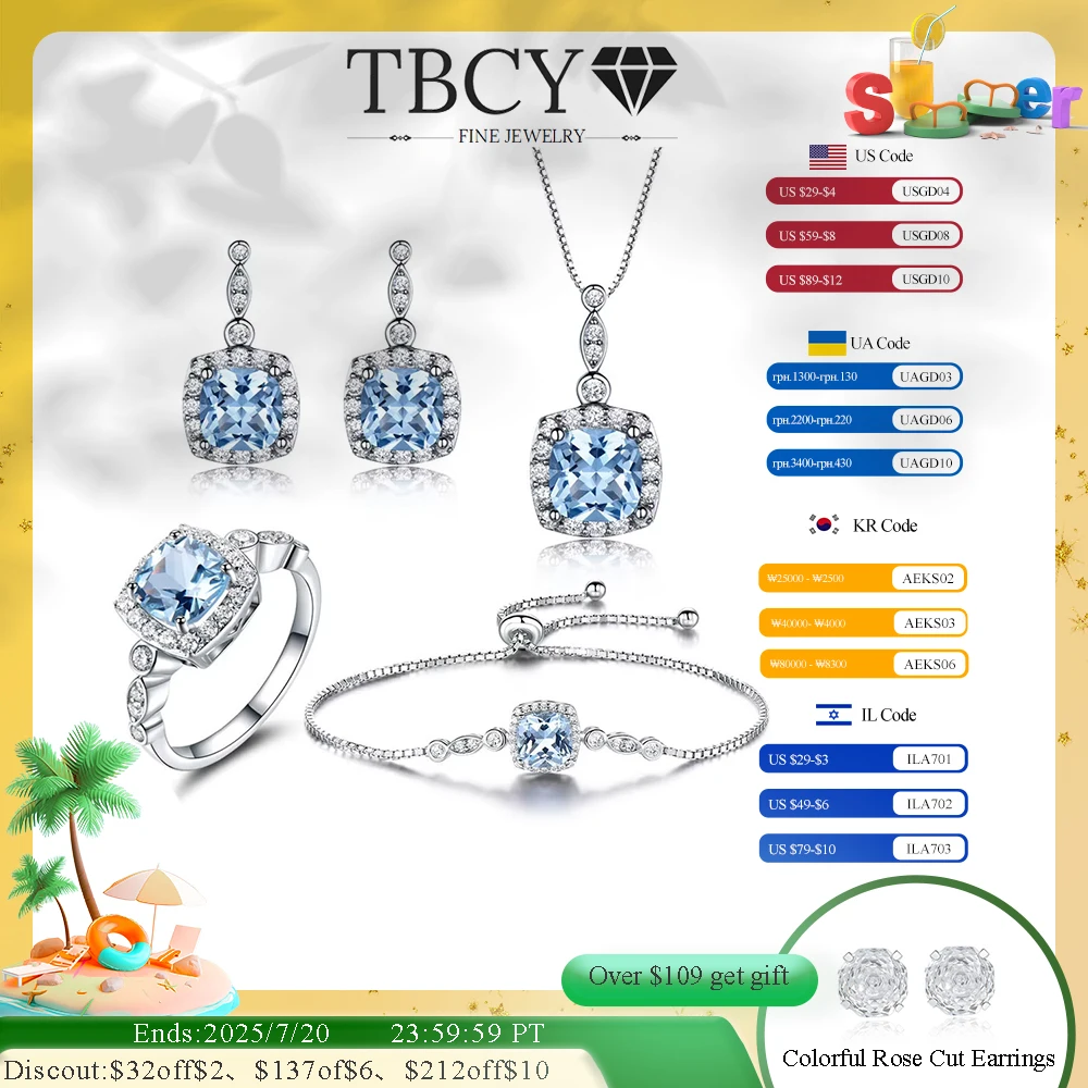 

TBCYD Blue Topaz Fashion Jewelry Set For Women S925 Sterling Silver Diamond Ring Earring Bracelet Necklace Party Fine Jewelry