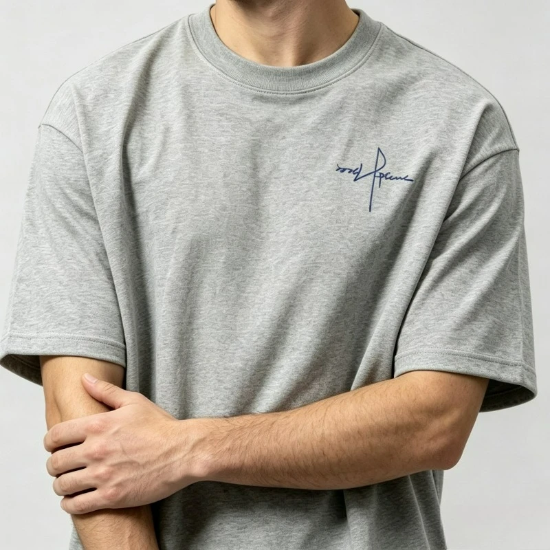 Signature Print Men T-Shirt 100% Cotton Short Sleeve Blue Handwritten Signature Graphic Tee For Casual Street Daily Wear