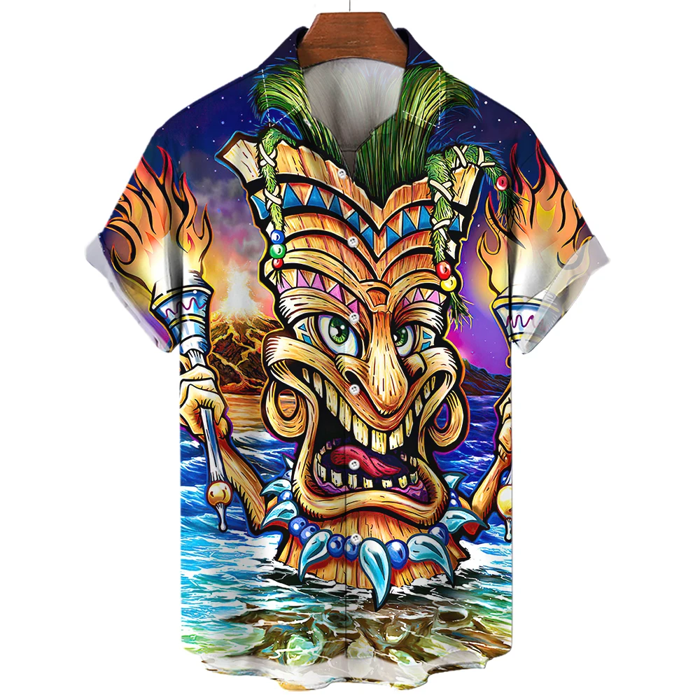 Hawaiian Beach Summer Casual Men\'s Shirts Streetwear Male Shirt Short Sleeve Cotton Skull 3d  Shirt Man Oversized Top