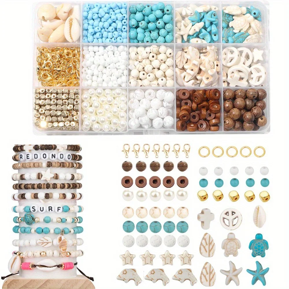 

1set Multi-color Turquoise Ocean Themed Beads, Turtle Starfish Jewelry Making Kit for DIY Jewelry Crafts Production
