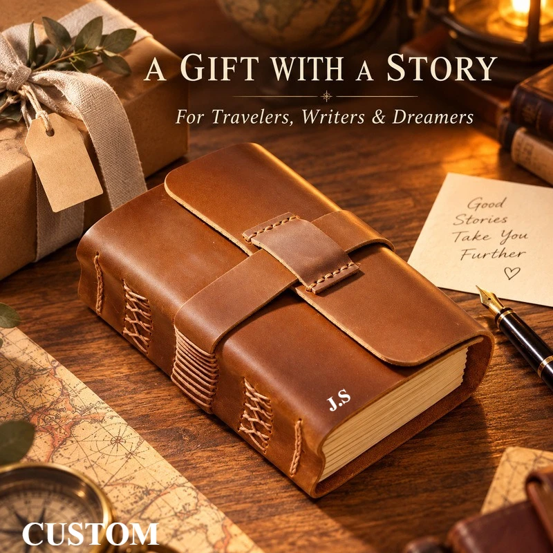Handmade Leather Traveler Notebook Thick Vintage Journal Diary Planner Retro Memo Book Personalized Gift Custom Engraving - view 6