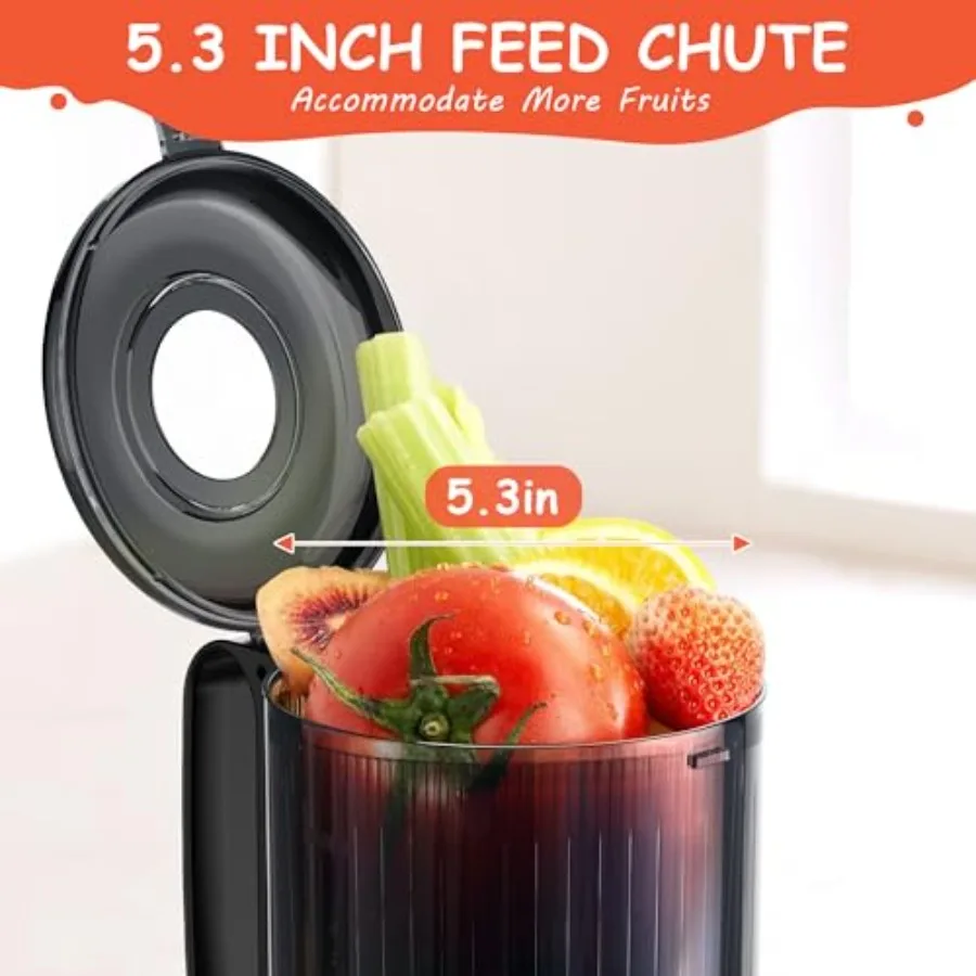 Hobsir 5,3-Zoll-Kaltpress-Entsafter-Maschine, 300 W, künstlicher langsamer Entsafter mit großem Einfüllschacht für Gemüse, Obst, leicht zu reinigen