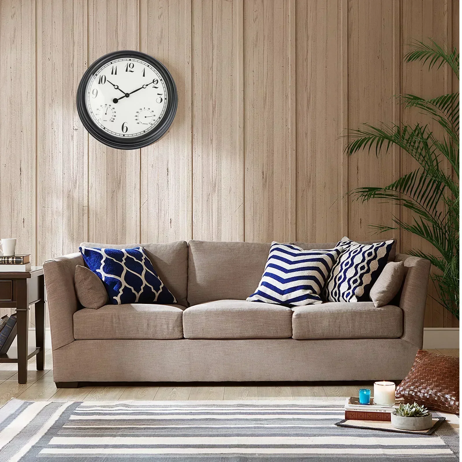 15 Inch Outdoor Wall Clock with Analog Thermometer and Hygrometer Waterproof Silent Operation Rust Proof Frame