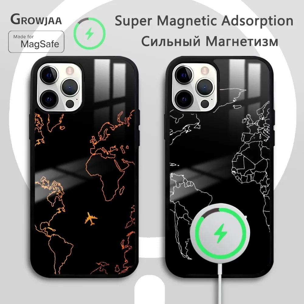 

Line plane travel Phone Case For iPhone 16 15 14 13 12 11 Pro Max Plus Mini New Magsafe Mirror Wireless Magnetic Cover Funda