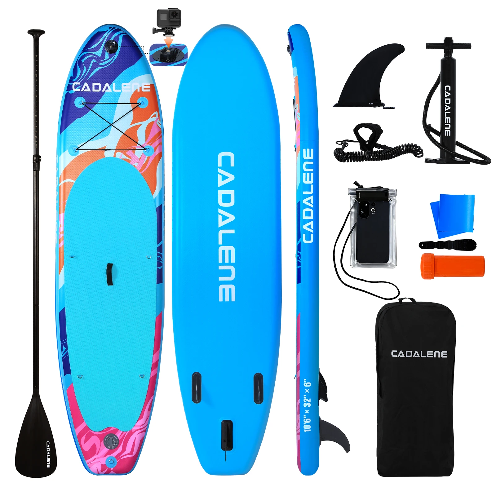 

Надувная доска для сап-серфинга CADALENE, 10' 6" (3,2 м), для взрослых и подростков, с креплением для камеры и премиальными аксессуарами