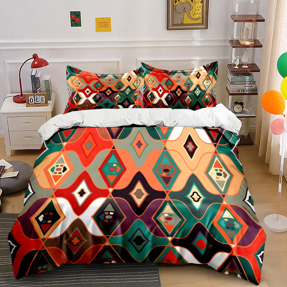 Colorful geometric diamond pattern Print Soft Comfortable Duvet Cover Bedding Set Included 1*Duvet Cover 2*Pillowcases