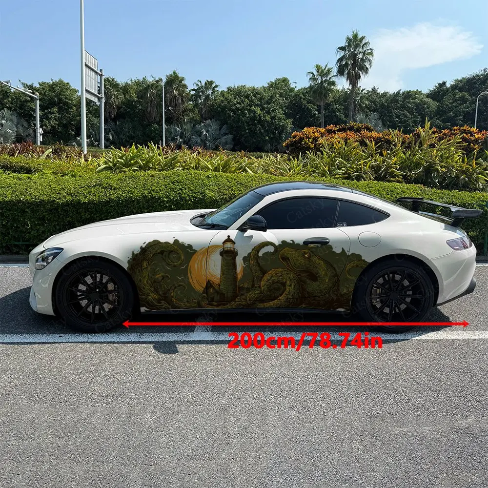 2pcs Octopus And Lighthouse Car Sticker Full Body Decal Decoration Scratches Protect Car Sticker Waterproof Car Vinyl Wraps
