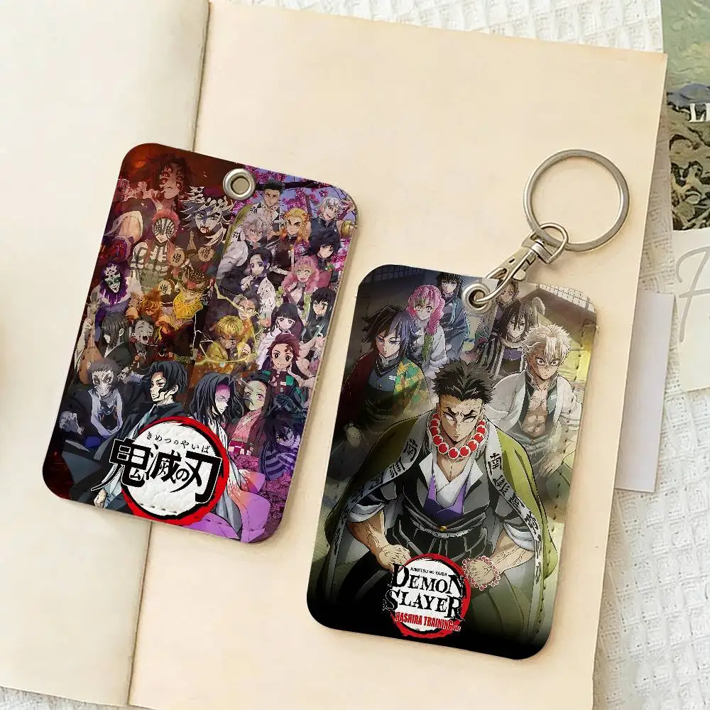 D-DemonS CARTOON S-SlayerS 1Pc PU Leather Card Holder Keychain Key Ring Door Lock Access Tags ID Card Case Keychain Card