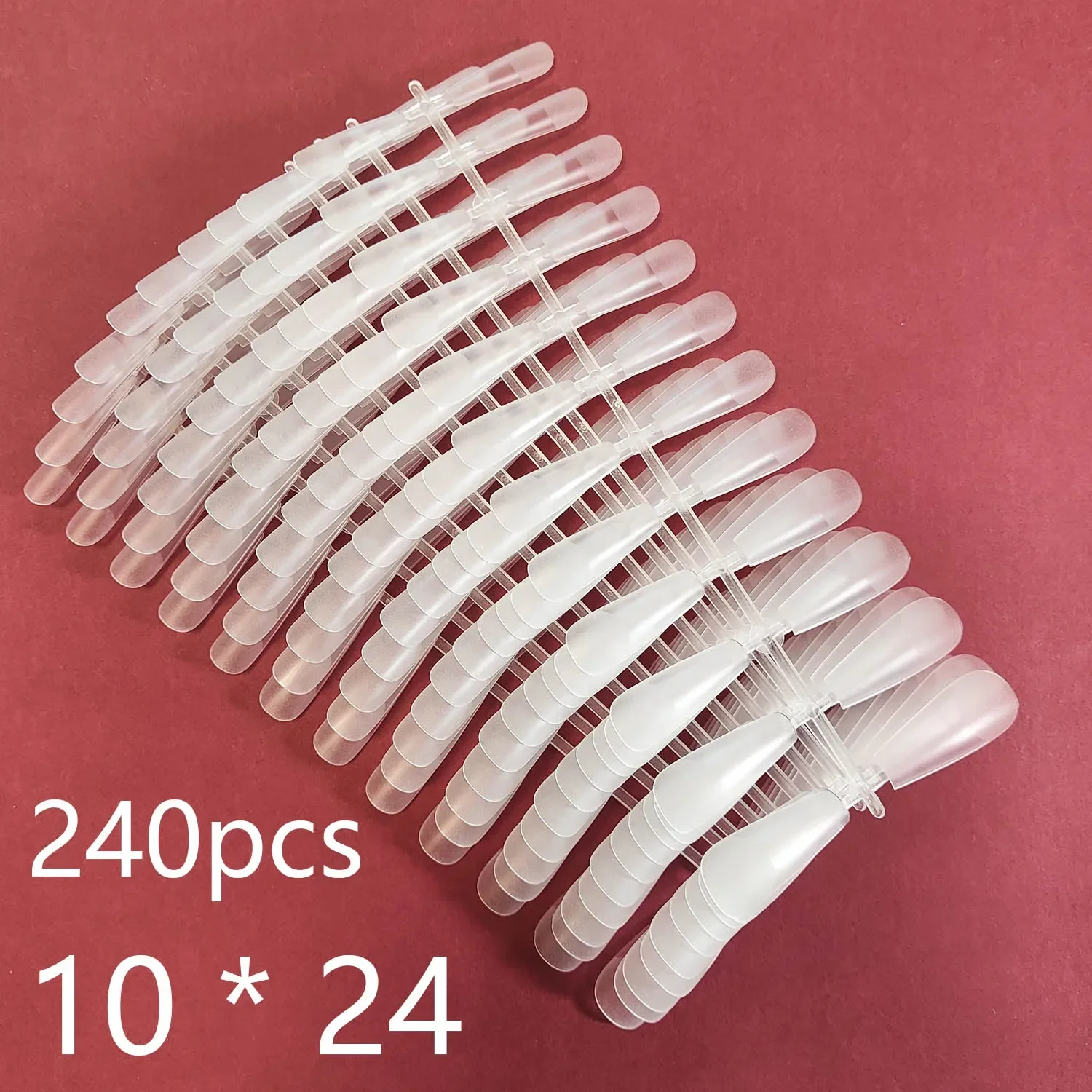 Acrylic False Nail Tips 240 Pieces/Box Long Coffin Shape Matte Full Cover 10 Sets Folded without Trace Press on Nail Tips