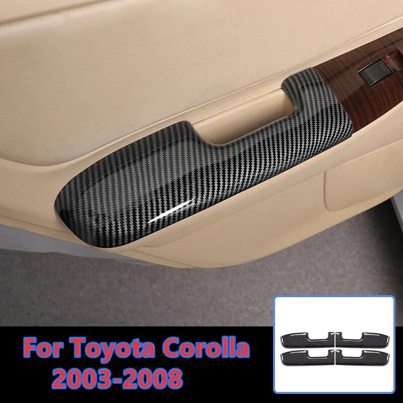 

4X Carbon Fiber Door Handle Armrest Cover Trim Cap For Toyota Corolla 2003-2008